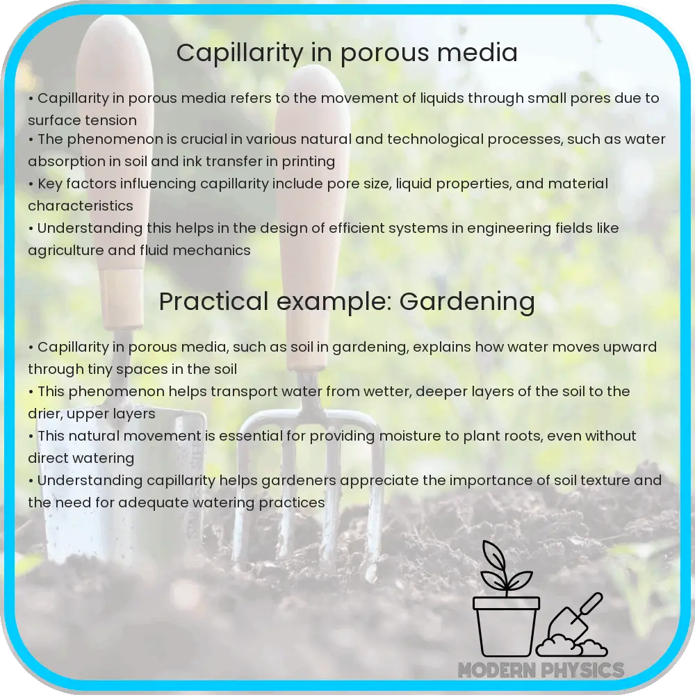 Capillarity in porous media