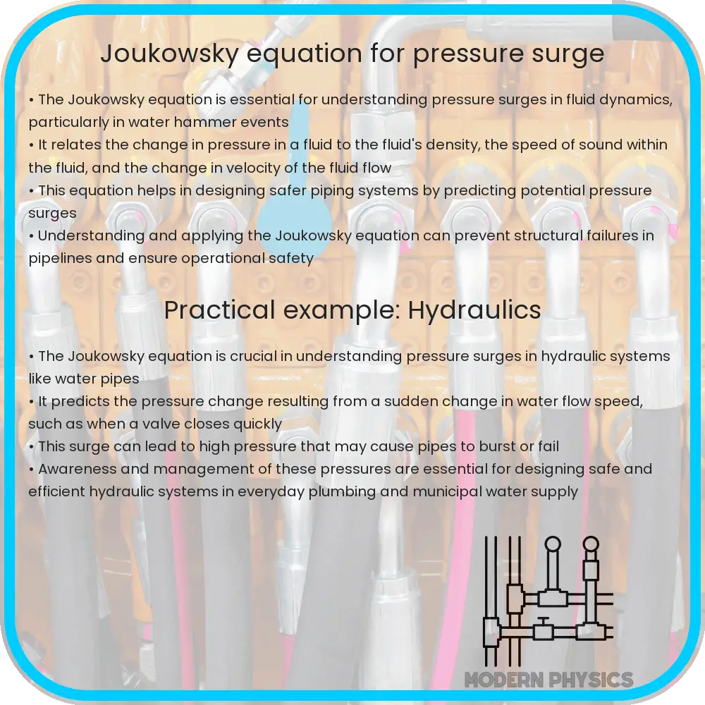 Joukowsky equation for pressure surge