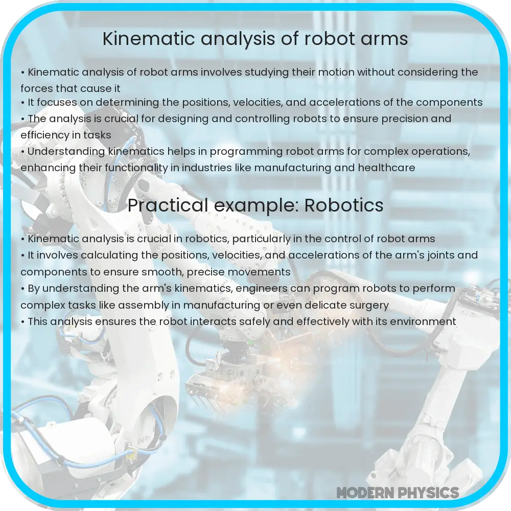 Kinematic analysis of robot arms