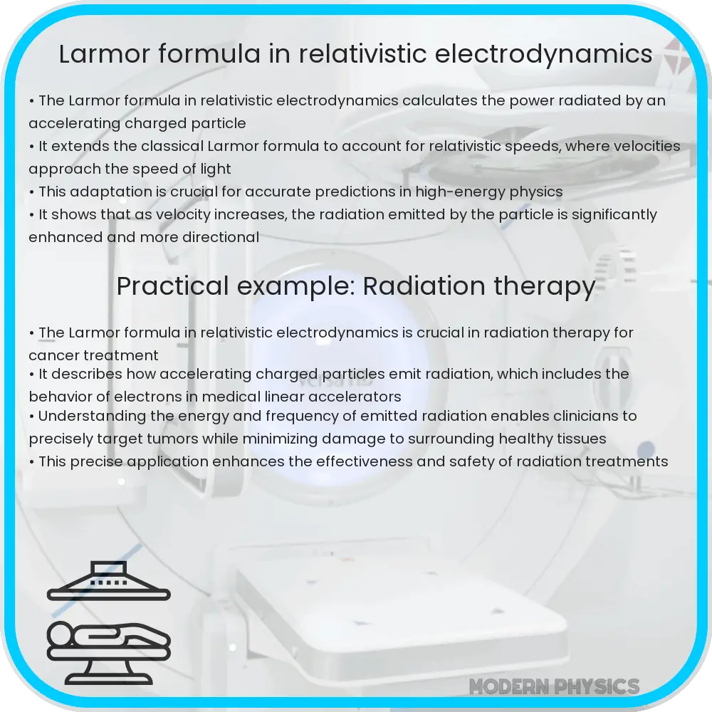 Larmor formula in relativistic electrodynamics