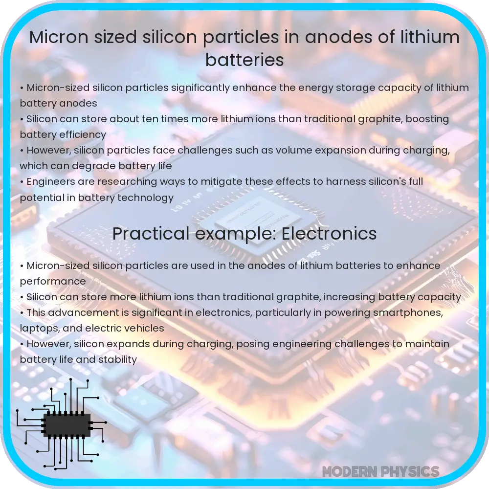 Micron-sized silicon particles in anodes of lithium batteries