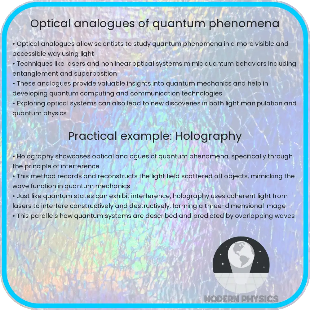 Optical analogues of quantum phenomena