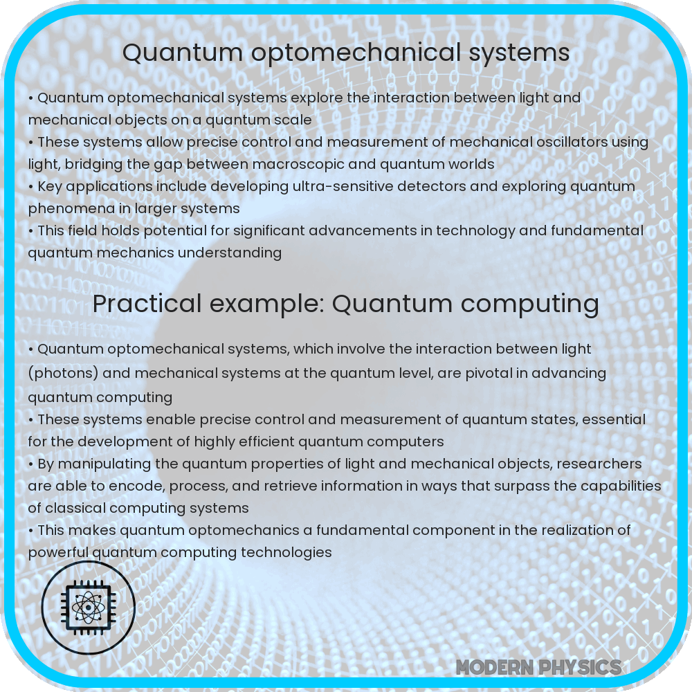Quantum optomechanical systems