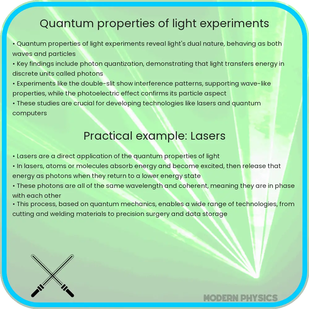 Quantum properties of light experiments