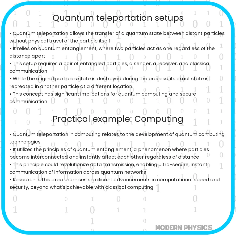 Quantum teleportation setups