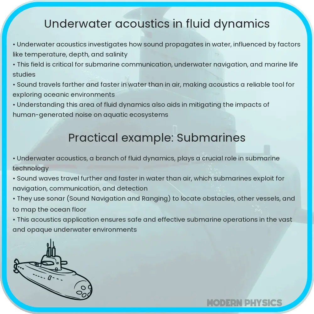 Underwater acoustics in fluid dynamics
