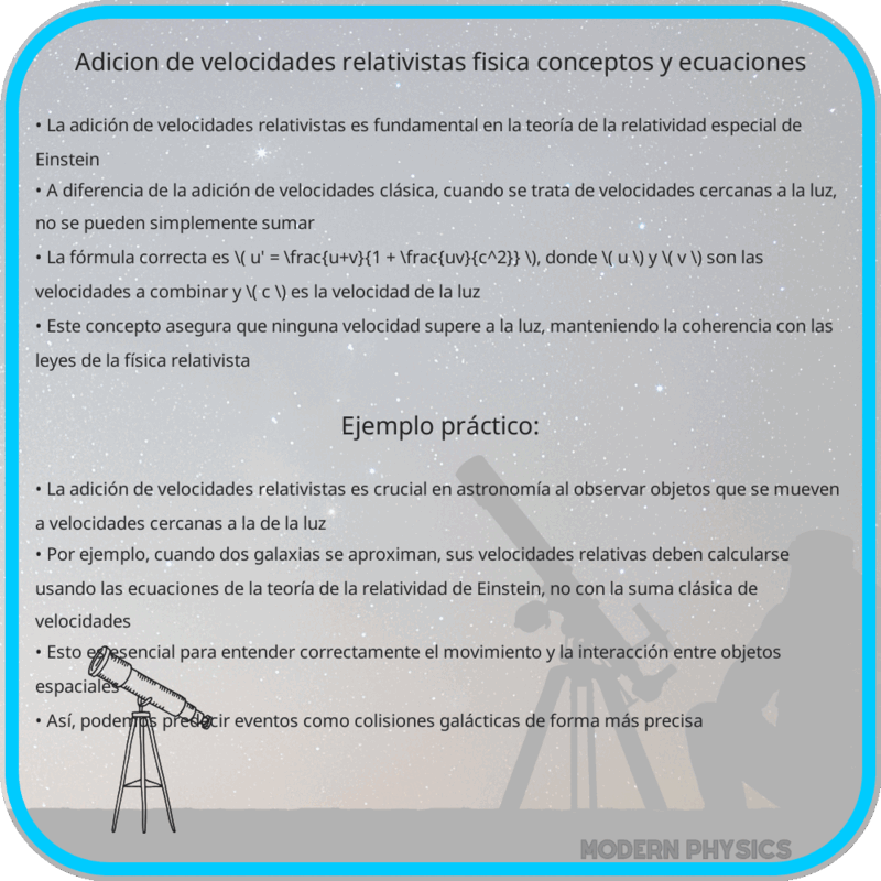 Adición de Velocidades Relativistas | Física, Conceptos y Ecuaciones