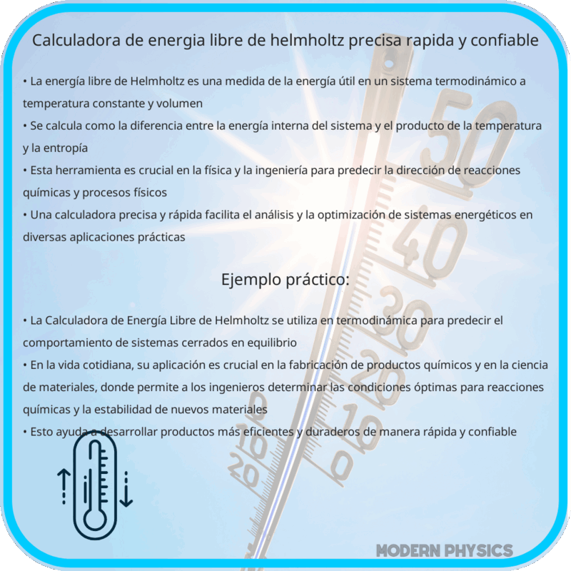 Calculadora de Energía Libre de Helmholtz | Precisa, Rápida y Confiable