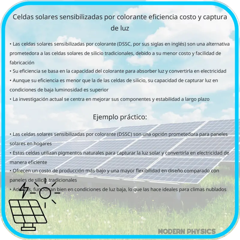Celdas Solares Sensibilizadas por Colorante: Eficiencia, Costo y Captura de Luz