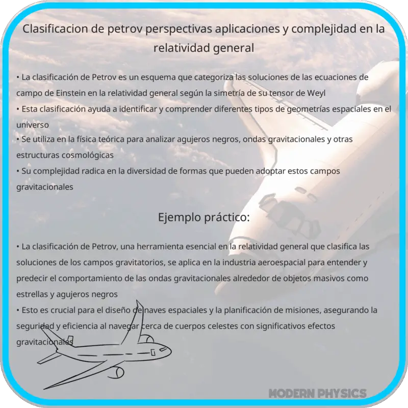 Clasificación de Petrov: Perspectivas, Aplicaciones y Complejidad en la Relatividad General