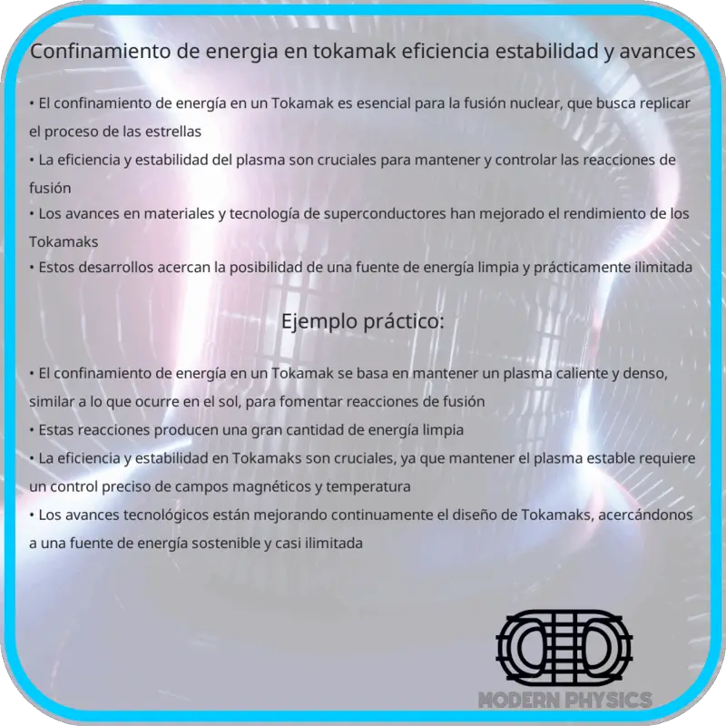 Confinamiento de Energía en Tokamak | Eficiencia, Estabilidad y Avances