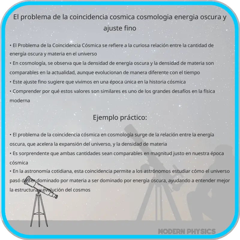 El Problema de la Coincidencia Cósmica: Cosmología, Energía Oscura y Ajuste Fino