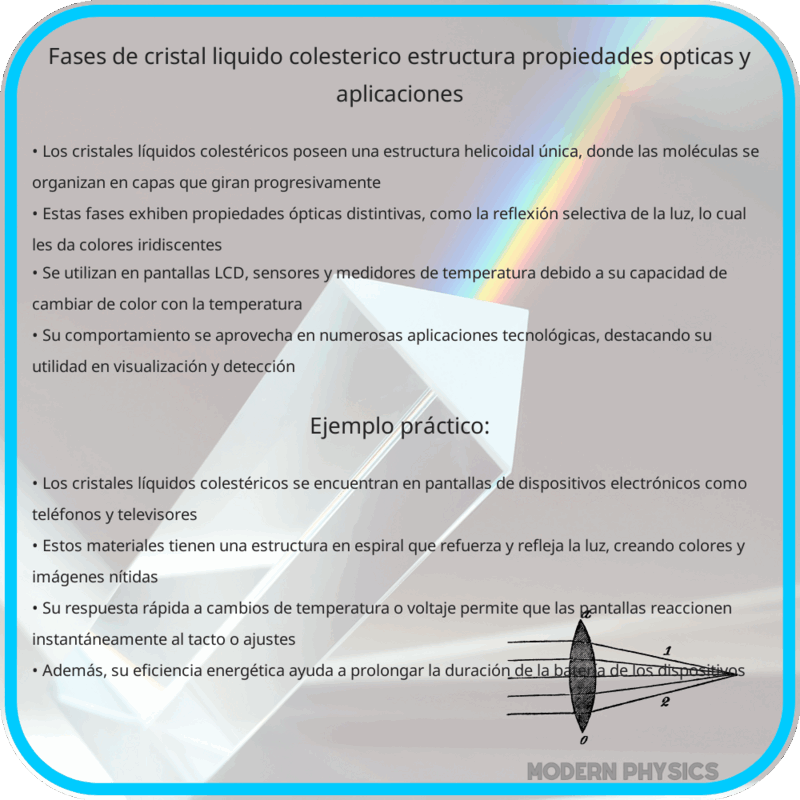 Fases de Cristal Líquido Colestérico | Estructura, Propiedades Ópticas y Aplicaciones