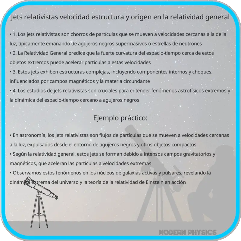 Jets Relativistas: Velocidad, Estructura y Origen en la Relatividad General