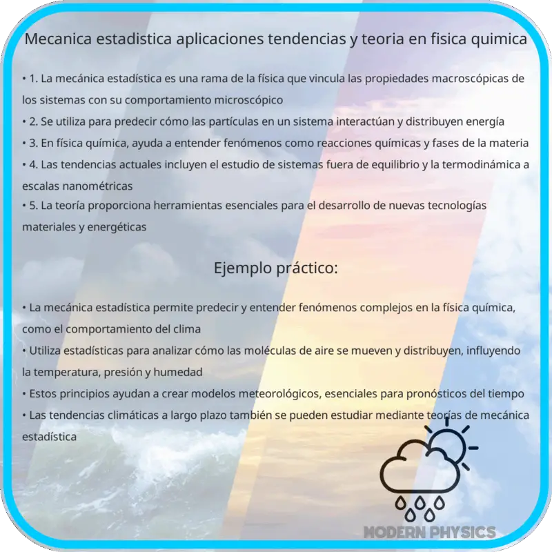 Mecánica Estadística: Aplicaciones, Tendencias y Teoría en Física Química