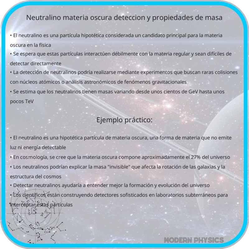Neutralino: Materia Oscura, Detección y Propiedades de Masa