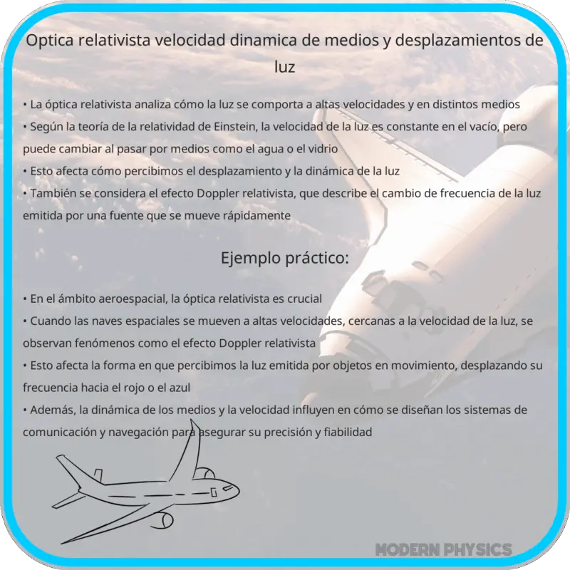 Óptica Relativista | Velocidad, Dinámica de Medios y Desplazamientos de Luz