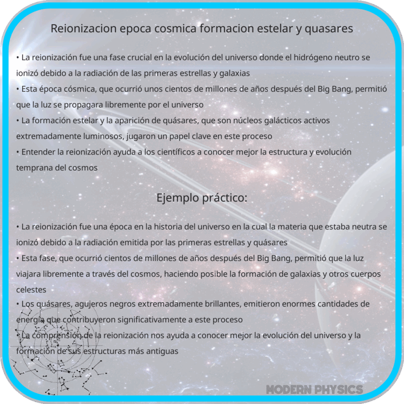 Reionización | Época Cósmica, Formación Estelar y Quásares