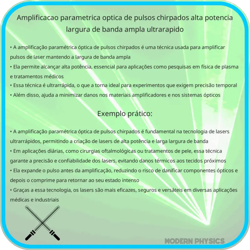 Amplificação Paramétrica Óptica de Pulsos Chirpados | Alta Potência, Largura de Banda Ampla & Ultrarápido