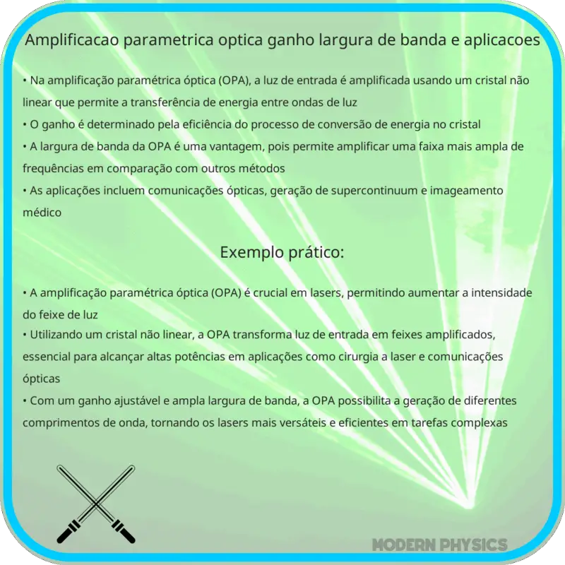 Amplificação Paramétrica Óptica | Ganho, Largura de Banda e Aplicações