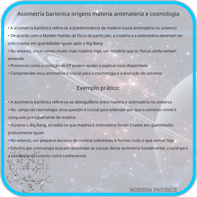 Assimetria Bariônica: Origens, Matéria-Antimatéria e Cosmologia