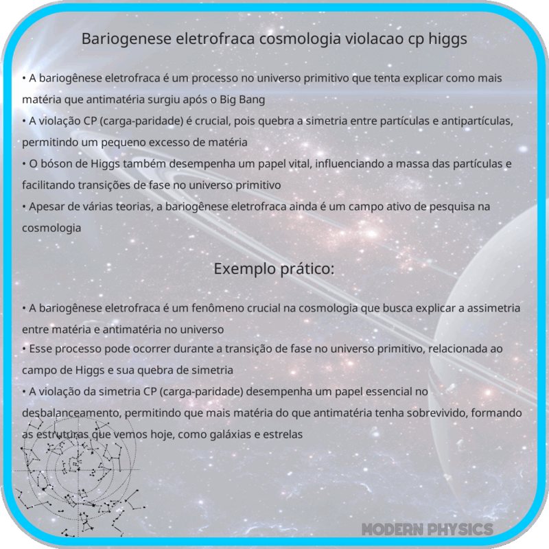 Bariogênese Eletrofraca | Cosmologia, Violação CP & Higgs