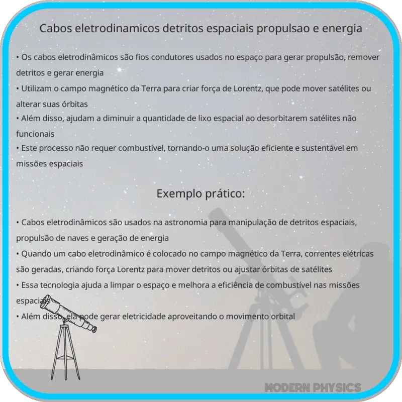 Cabos Eletrodinâmicos: Detritos Espaciais, Propulsão e Energia