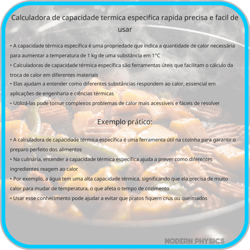 Calculadora de Capacidade Térmica Específica | Rápida, Precisa e Fácil de Usar