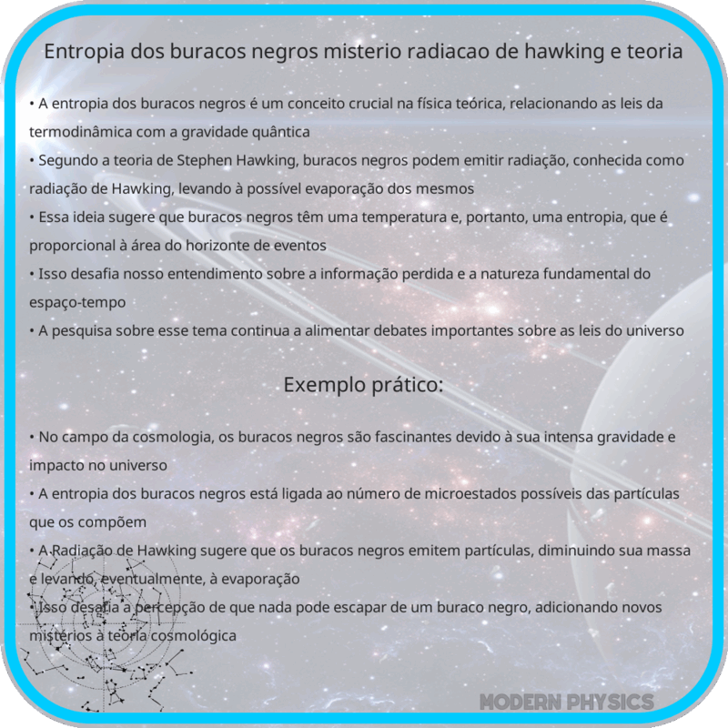 Entropia dos Buracos Negros: Mistério, Radiação de Hawking e Teoria