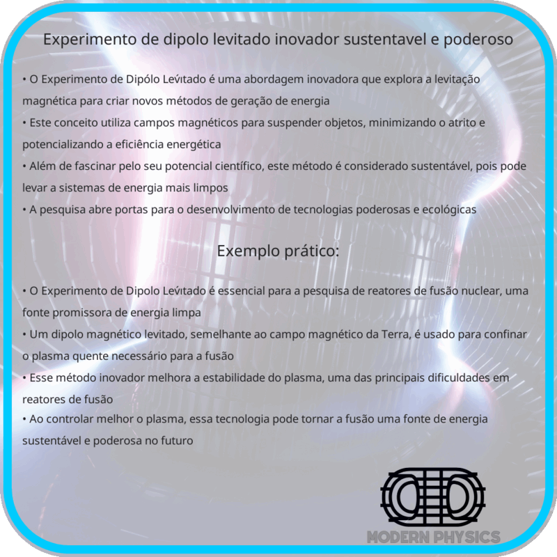 Experimento de Dipólo Lev́ıtado | Inovador, Sustentável e Poderoso