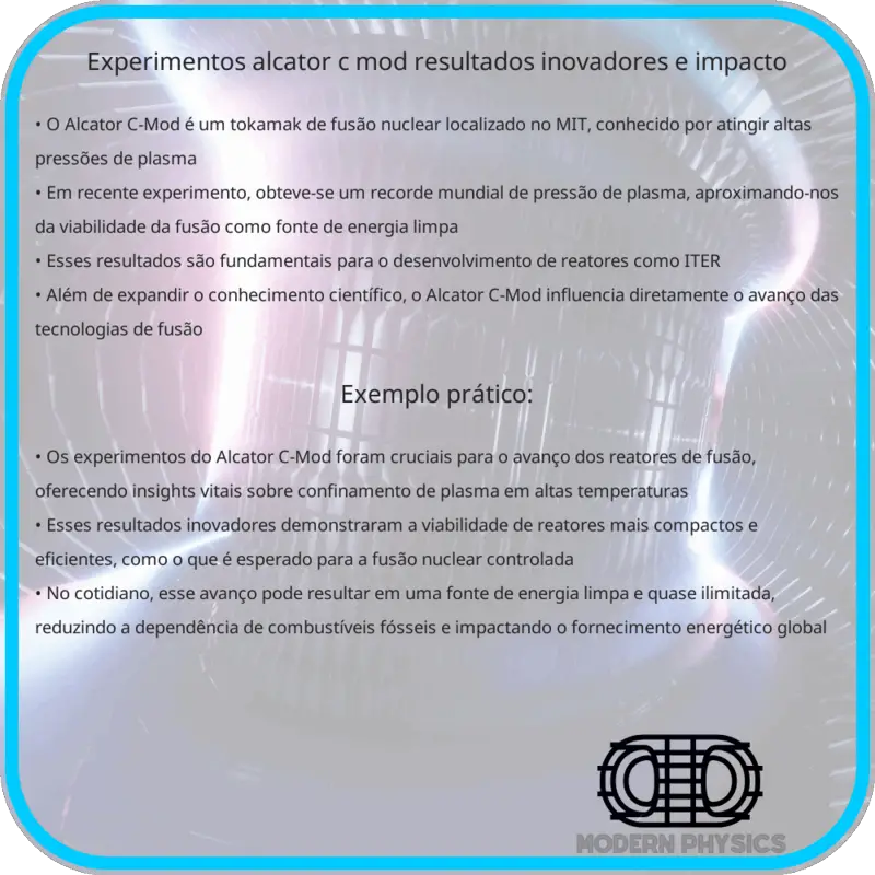 Experimentos Alcator C-Mod | Resultados Inovadores e Impacto
