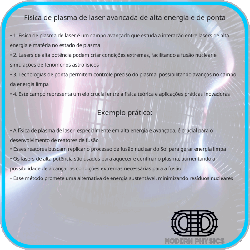 Física de Plasma de Laser: Avançada, de Alta Energia e de Ponta