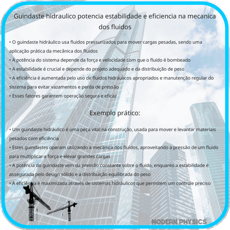 Guindaste Hidráulico | Potência, Estabilidade e Eficiência na Mecânica dos Fluidos