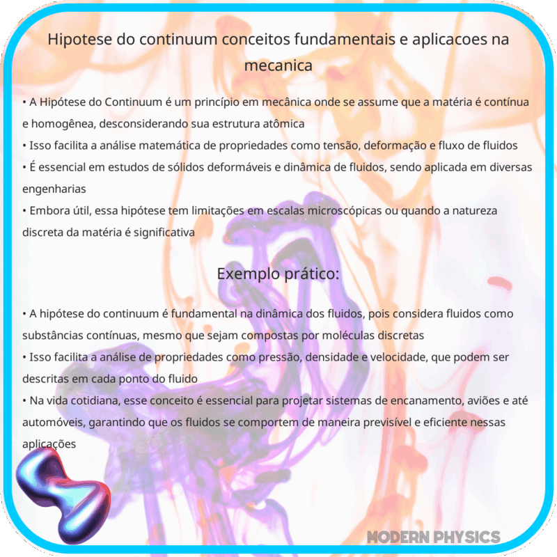 Hipótese do Continuum: Conceitos Fundamentais e Aplicações na Mecânica