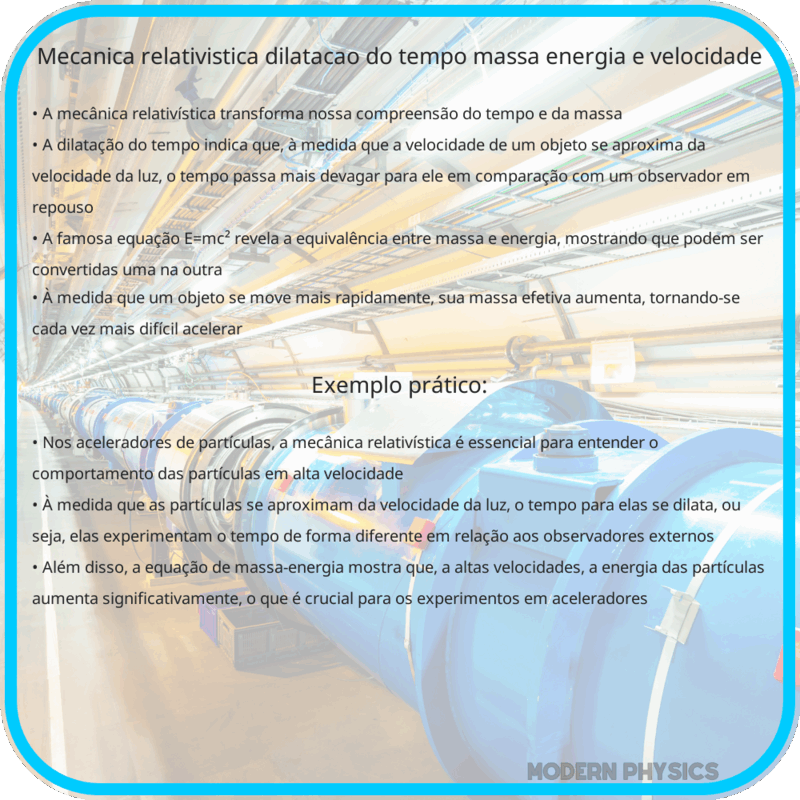 Mecânica Relativística: Dilatação do Tempo, Massa-Energia e Velocidade