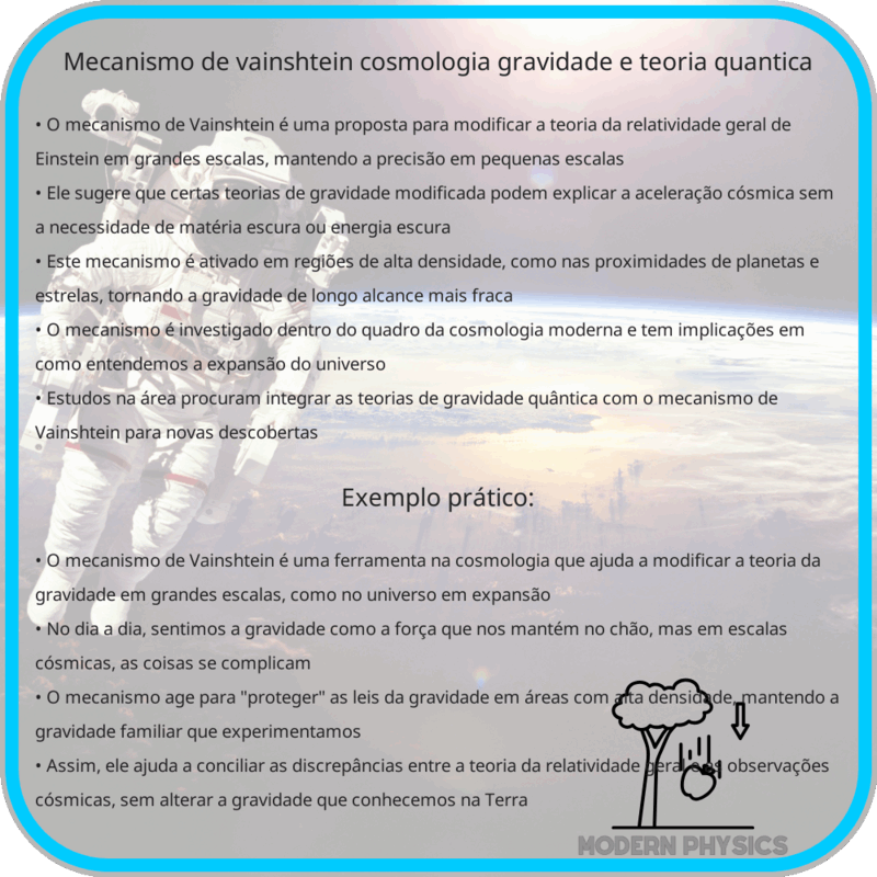 Mecanismo de Vainshtein: Cosmologia, Gravidade e Teoria Quântica