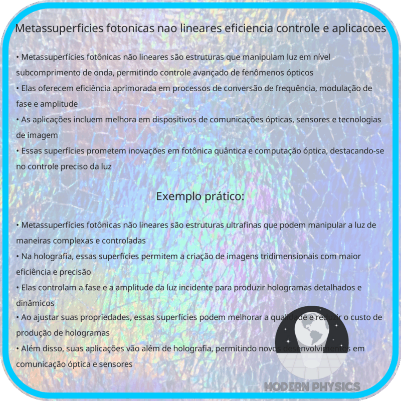 Metassuperfícies Fotônicas Não Lineares: Eficiência, Controle e Aplicações