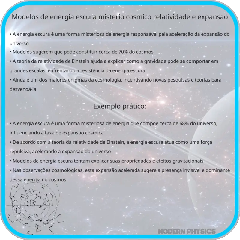Modelos de Energia Escura | Mistério Cósmico, Relatividade e Expansão