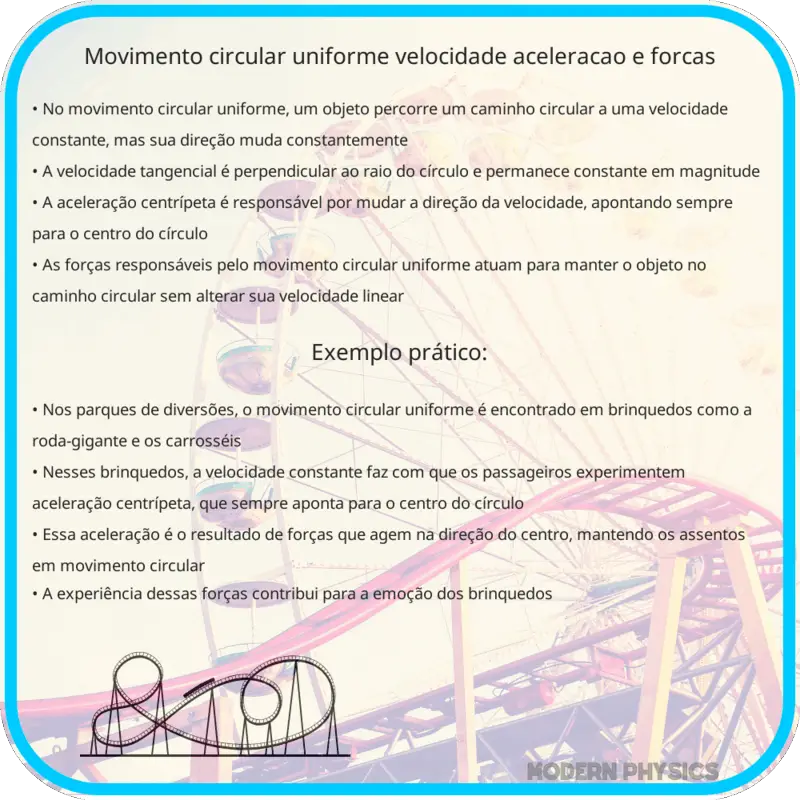 Movimento Circular Uniforme: Velocidade, Aceleração e Forças