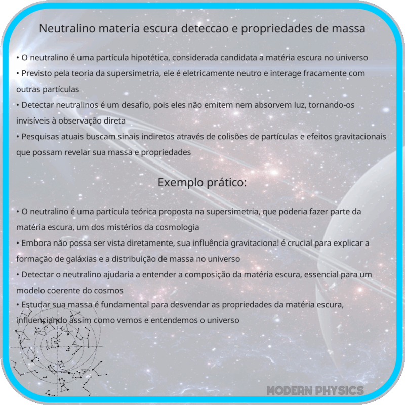 Neutralino: Matéria Escura, Detecção e Propriedades de Massa