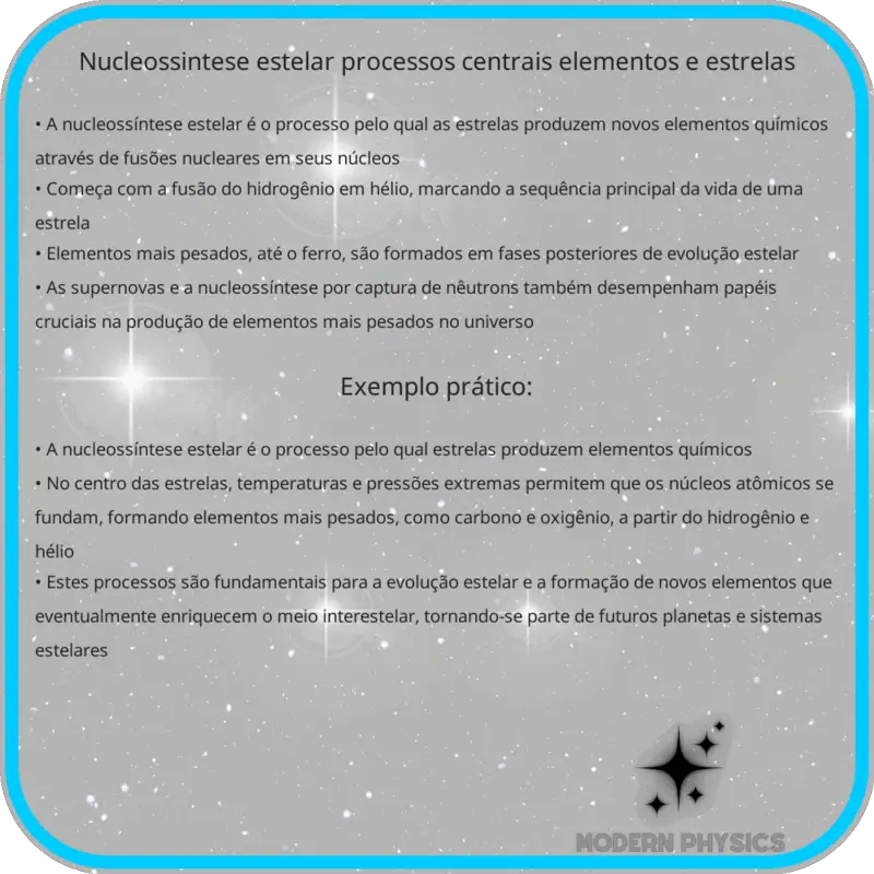 Nucleossíntese Estelar: Processos Centrais, Elementos e Estrelas
