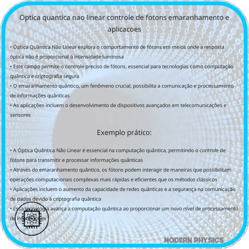 Óptica Quântica Não Linear: Controle de Fótons, Emaranhamento e Aplicações