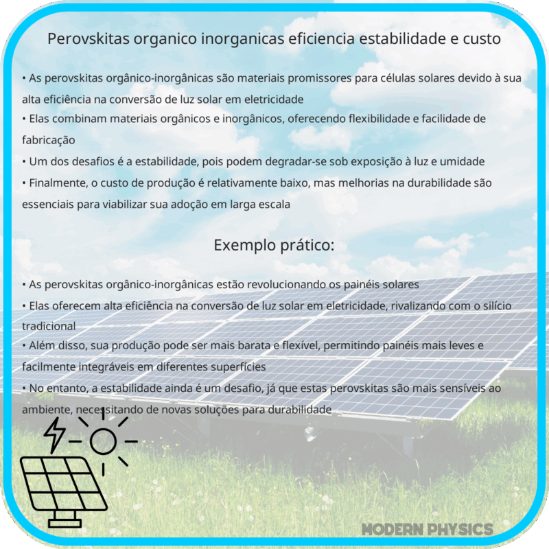 Perovskitas Orgânico-Inorgânicas: Eficiência, Estabilidade e Custo