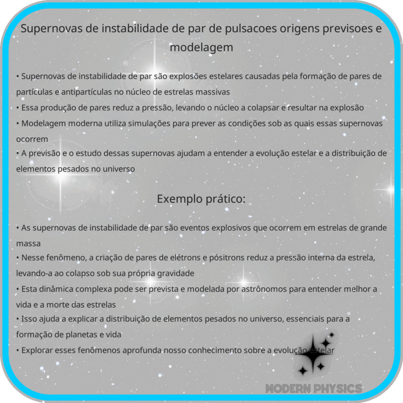 Supernovas de Instabilidade de Par de Pulsações | Origens, Previsões e Modelagem