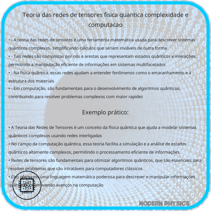 Teoria das Redes de Tensores: Física Quântica, Complexidade e Computação