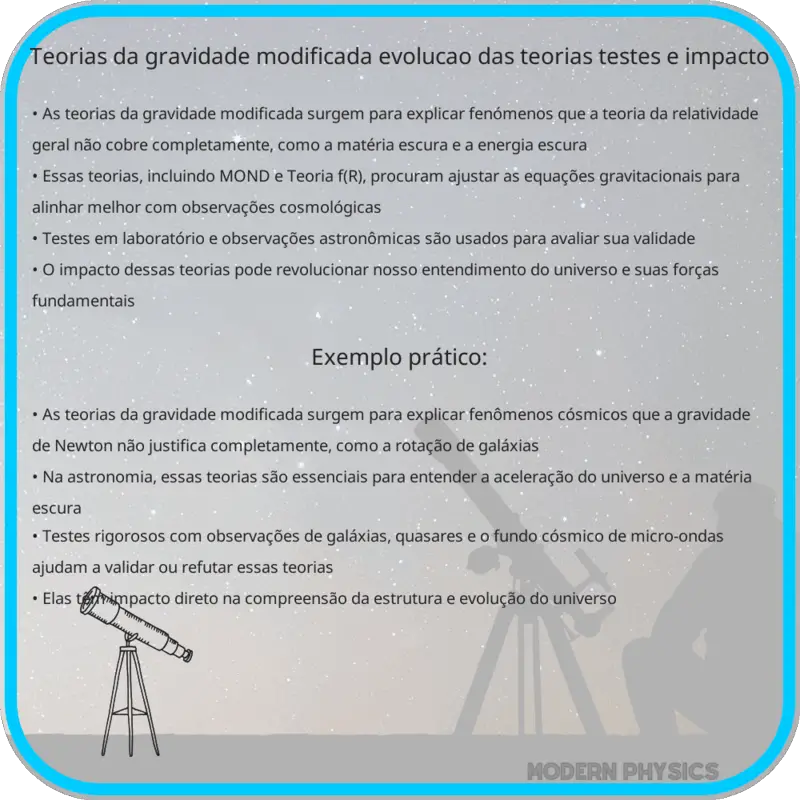 Teorias da Gravidade Modificada | Evolução das Teorias, Testes e Impacto